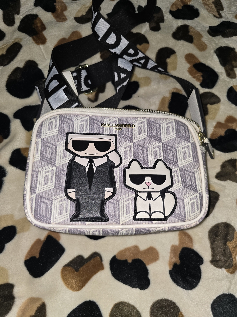 Karl Lagerfeld White & Lavender Logo Crossbody Bag